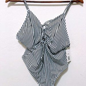 CUPSHE Striped One Piece Swim Suit NTW Medium Navy Blue/White